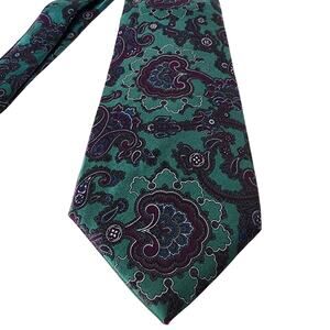 Bert Pulitzer Tie Mens Necktie Silk Vintage Paisley Green Purple USA 3.5" x 60"